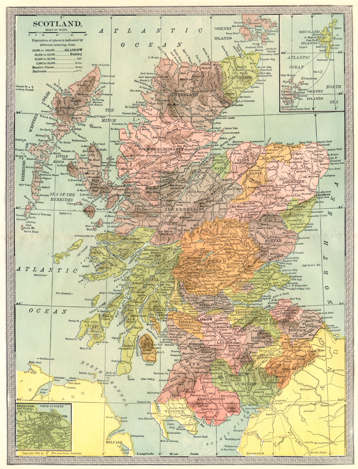 SCOTLAND showing counties 1907 old antique vintage map plan chart
